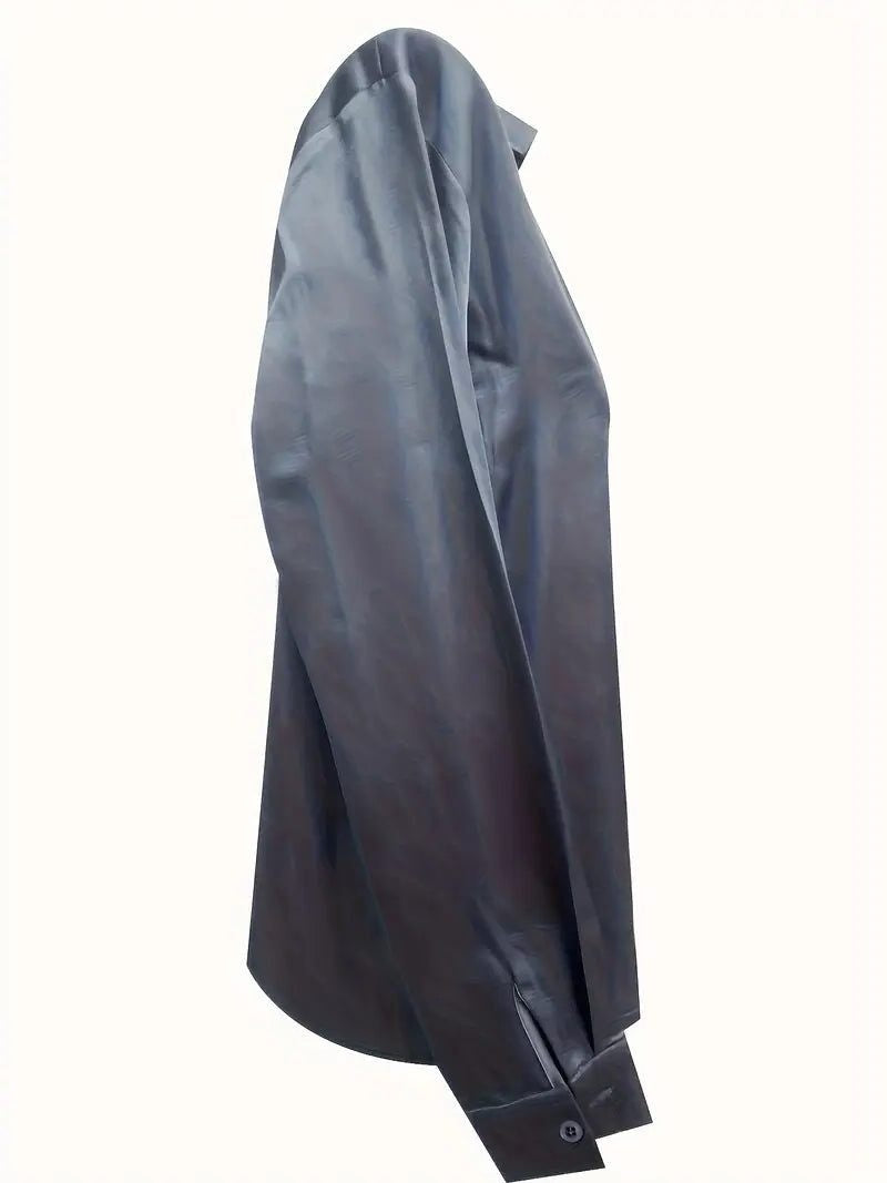 Vivienne | Women's Satin Blouse Collared V-Neck Long Sleeve
