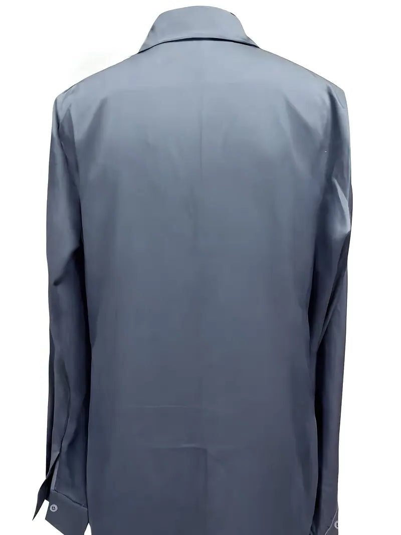 Vivienne | Women's Satin Blouse Collared V-Neck Long Sleeve