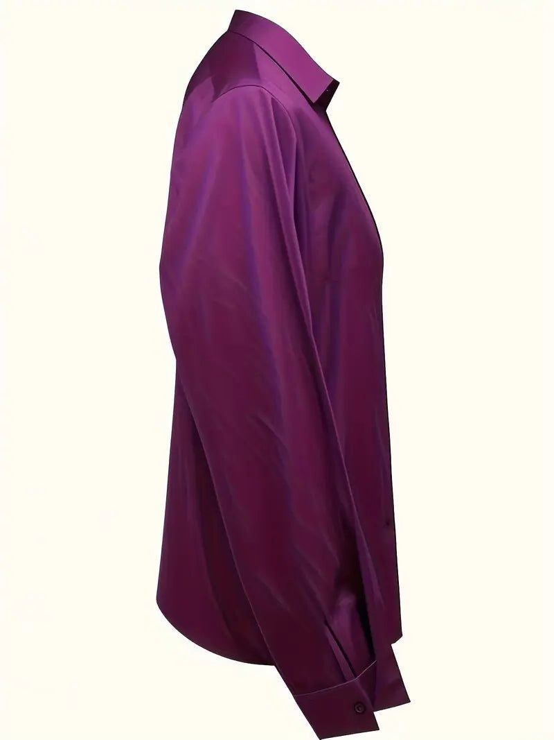 Vivienne | Women's Satin Blouse Collared V-Neck Long Sleeve