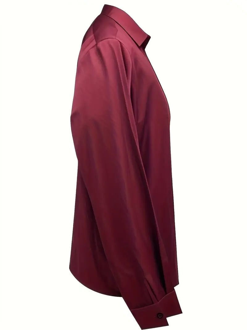 Vivienne | Women's Satin Blouse Collared V-Neck Long Sleeve