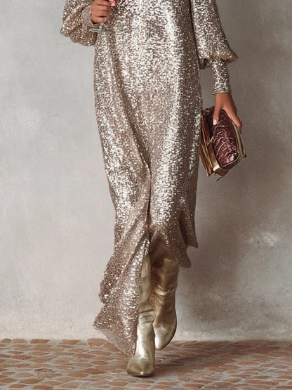 Winifred | Women's Sequin Holiday Party Dress Long Sleeve Maxi